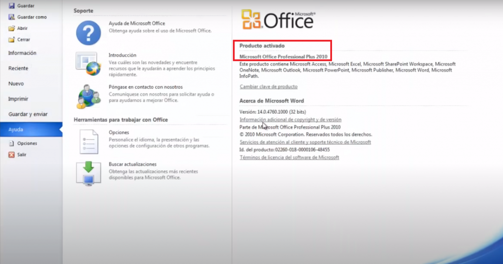 Office 2010 está activado