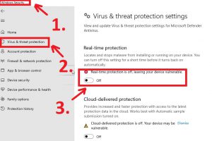 Deshabilite la protección en tiempo real en Seguridad de Windows
